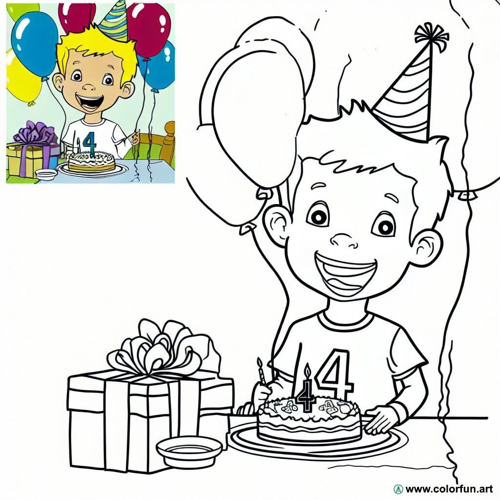 coloring page birthday 4 years old boy