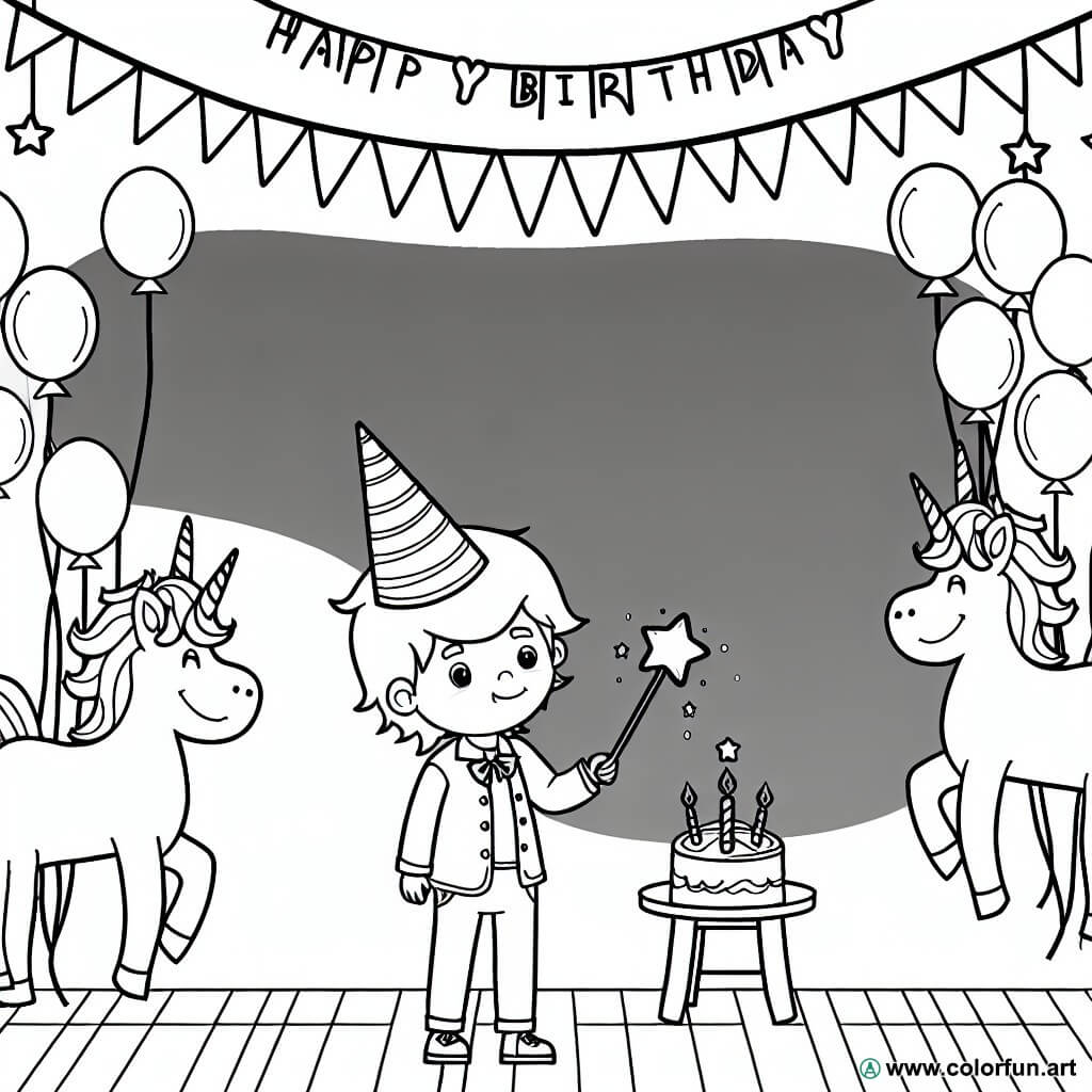 coloring page birthday 6 years old unicorn theme