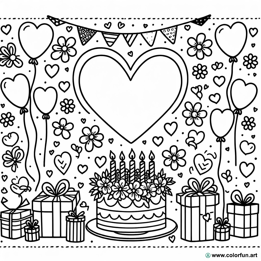 birthday coloring page mom heart