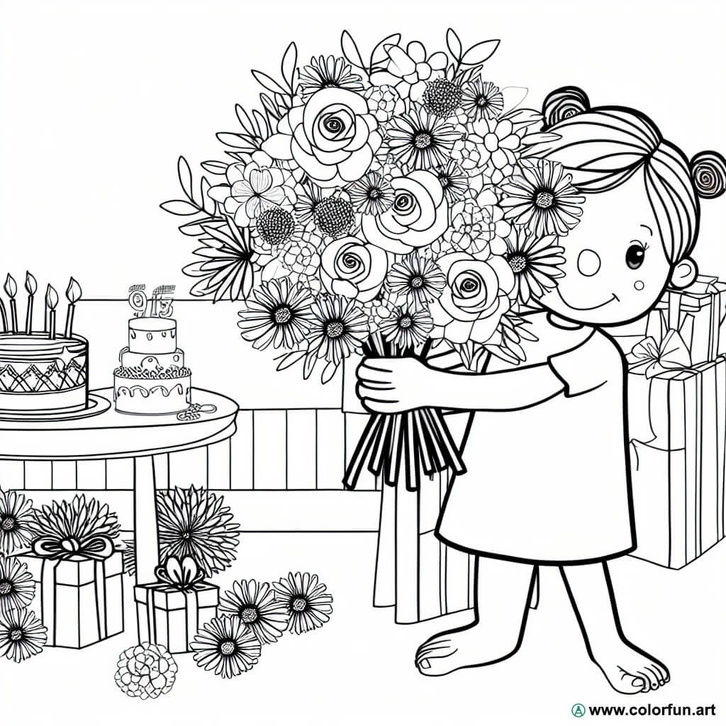 coloring page birthday mom flowers