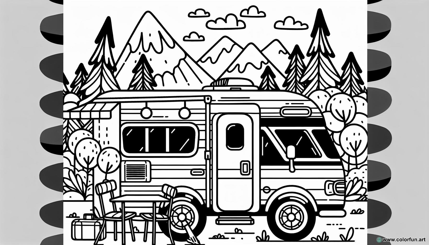 coloring page camping car mountain