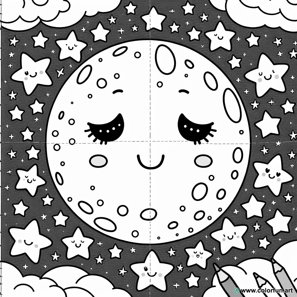coloring page moon star