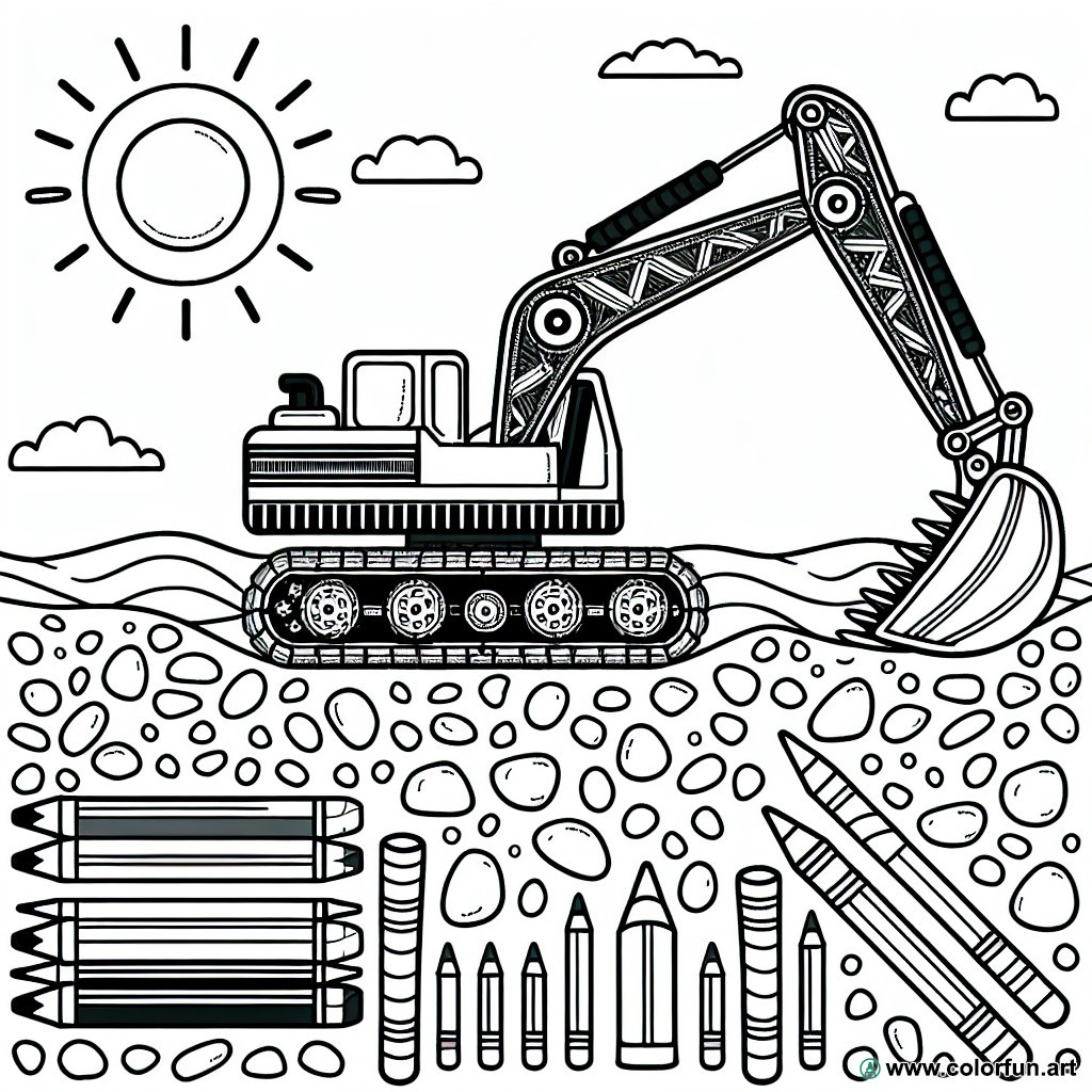 coloring page excavator child