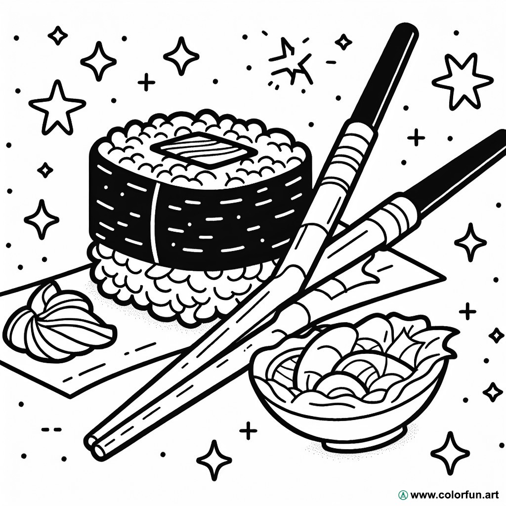 Japanese sushi coloring page
