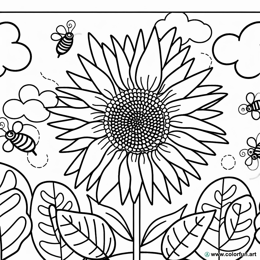 coloring page sunflower van gogh