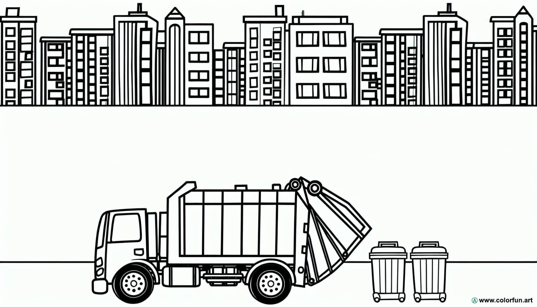 coloring page garbage truck city
