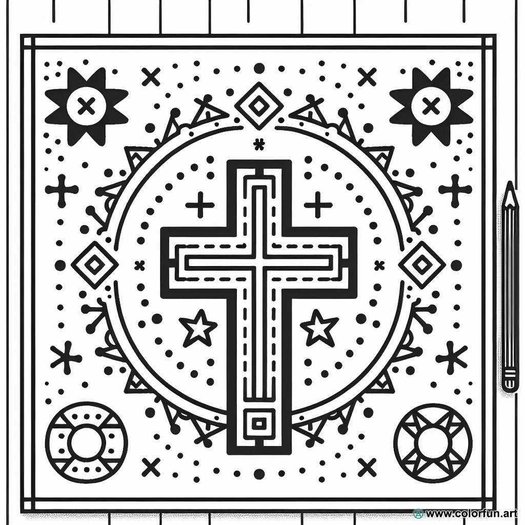 easy catholic cross coloring page