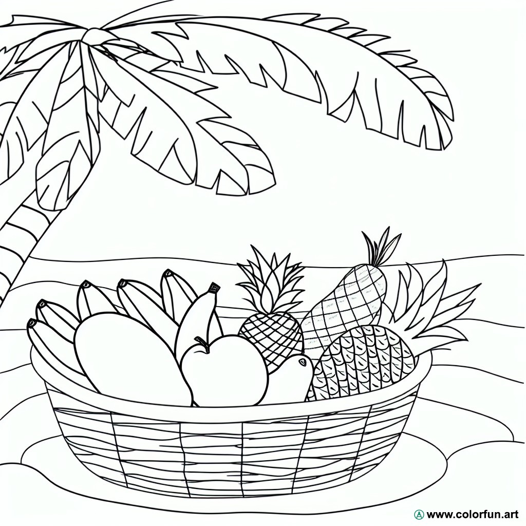 coloring page tropical fruits