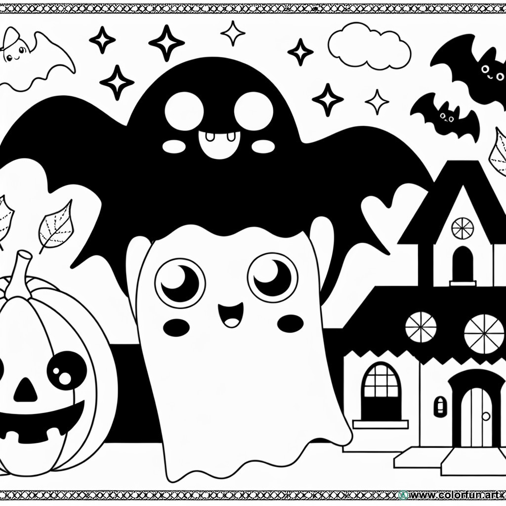 cute kawaii Halloween coloring page
