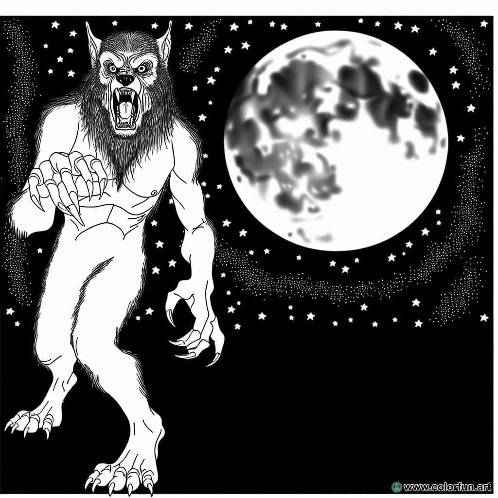 coloring page scary werewolf night