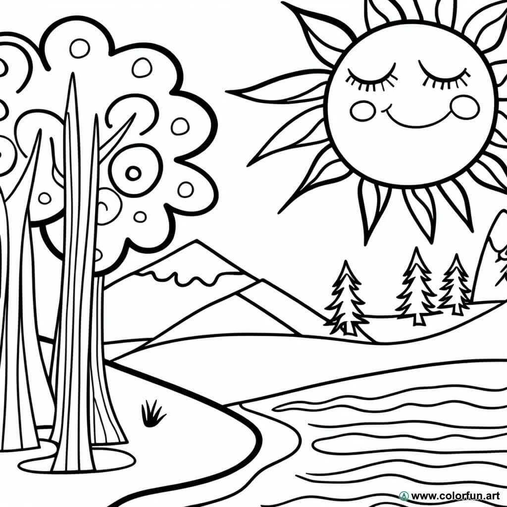 coloring page relaxing landscape
