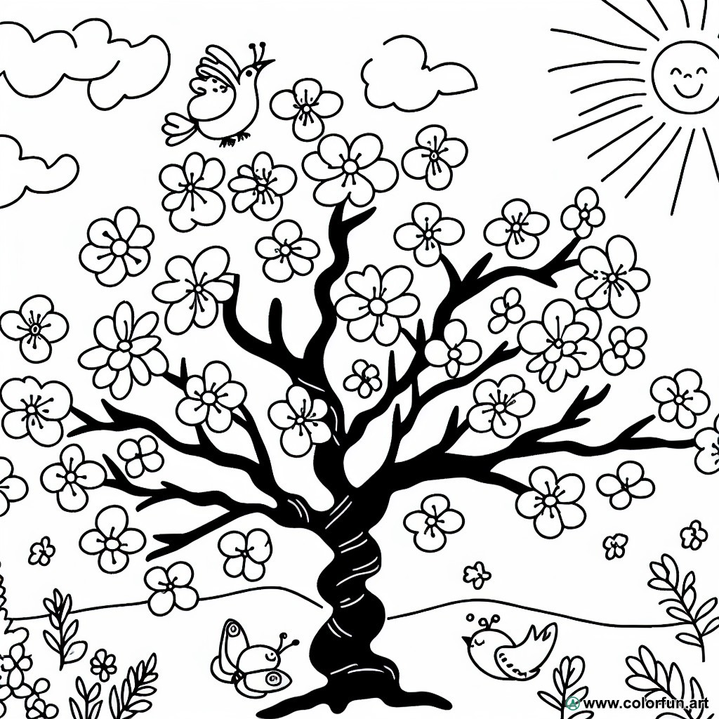 coloring page flowering tree