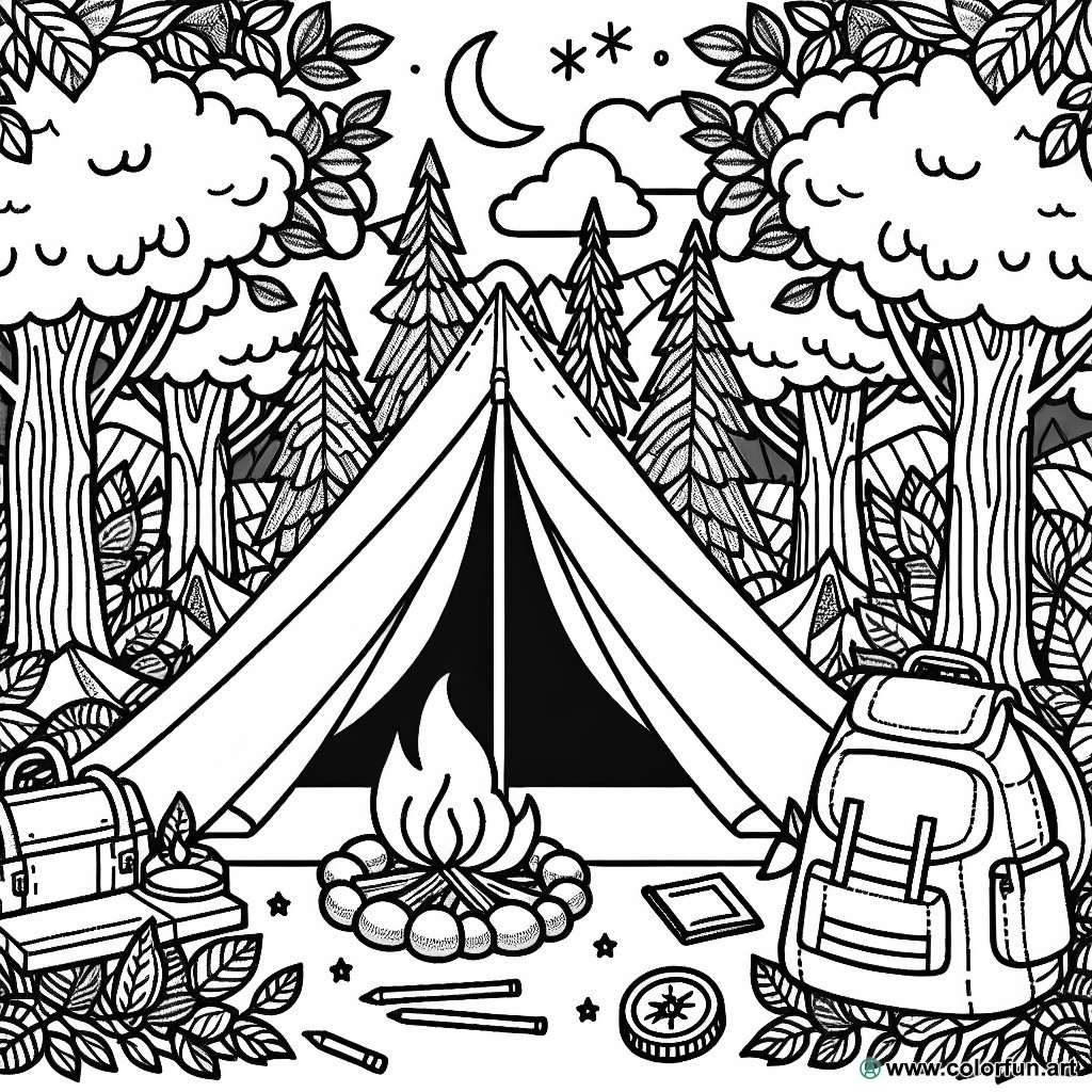 coloring page kindergarten camping