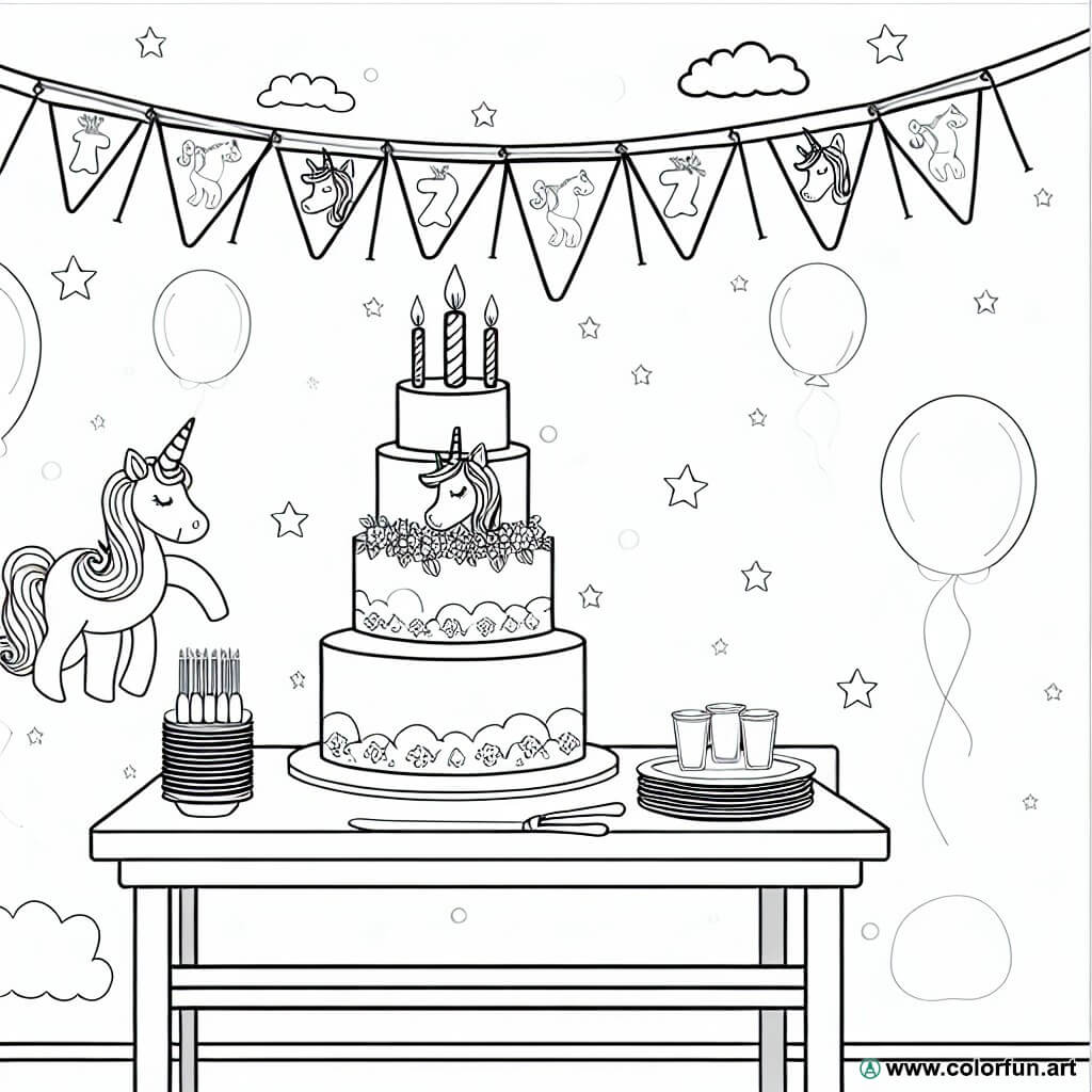 coloring page birthday 7 years old unicorn theme