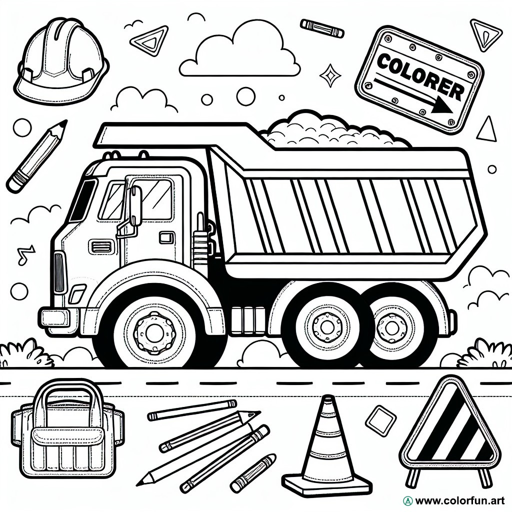coloring page construction site dump truck
