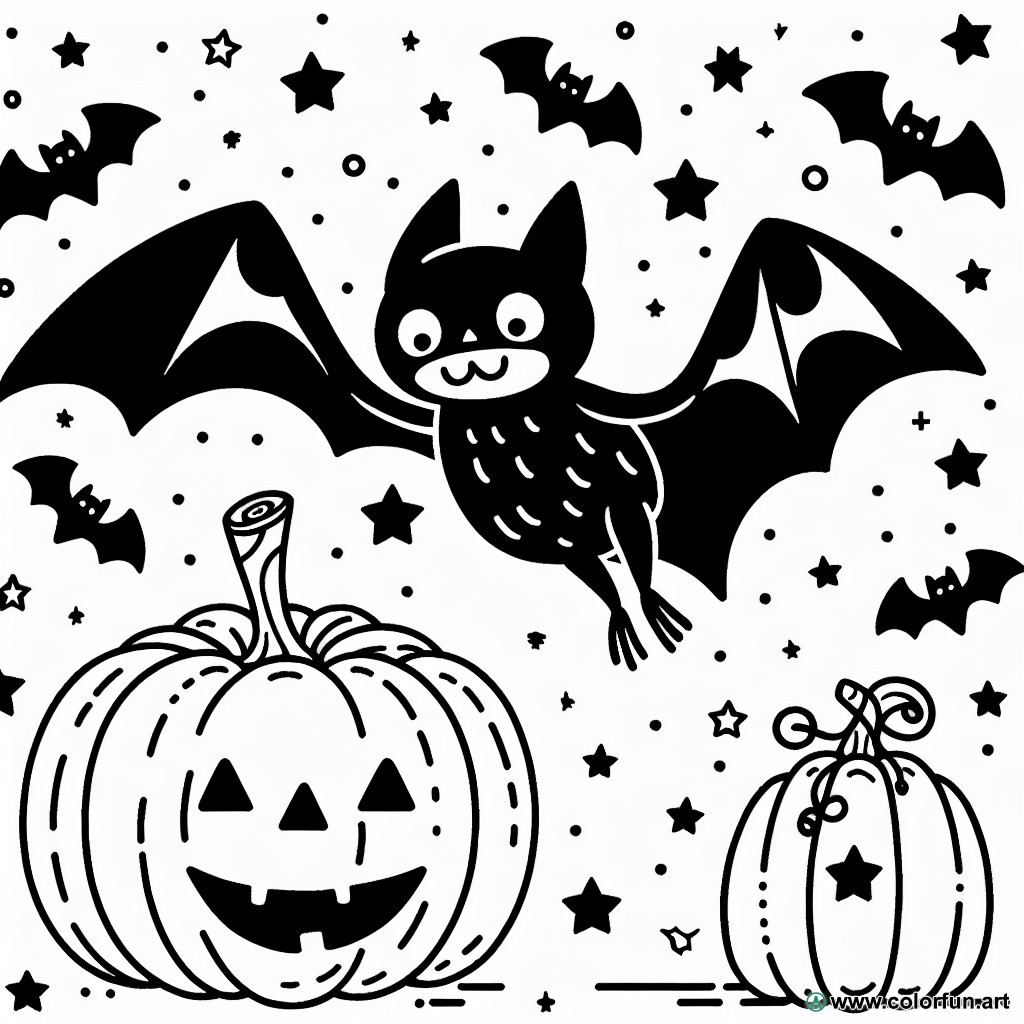 halloween coloring page bat pumpkin
