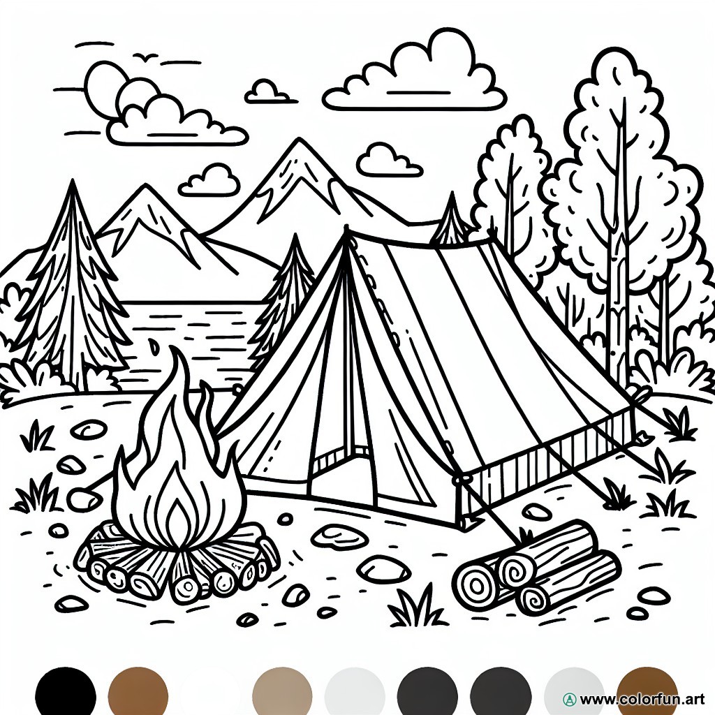 coloring page camping tent