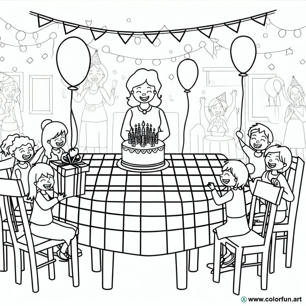 coloring page birthday party mom