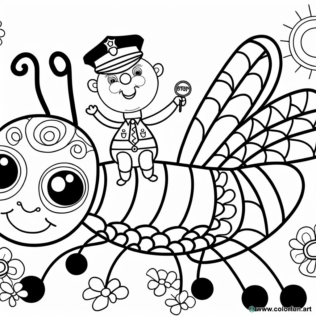 coloring page police officer insect