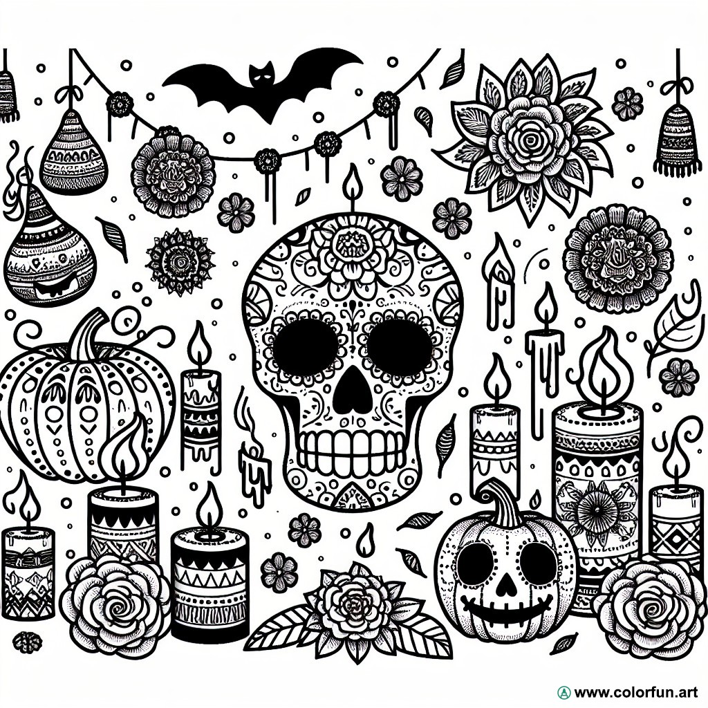 Halloween coloring page el dia de los muertos