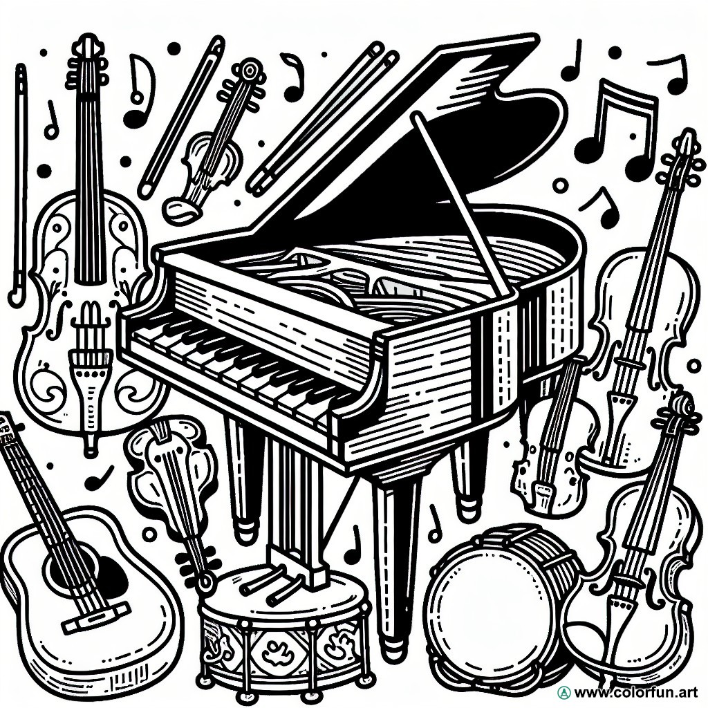 coloring page musical instruments easy