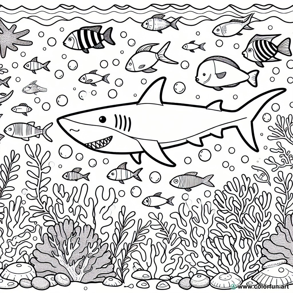 coloring page ocean shark