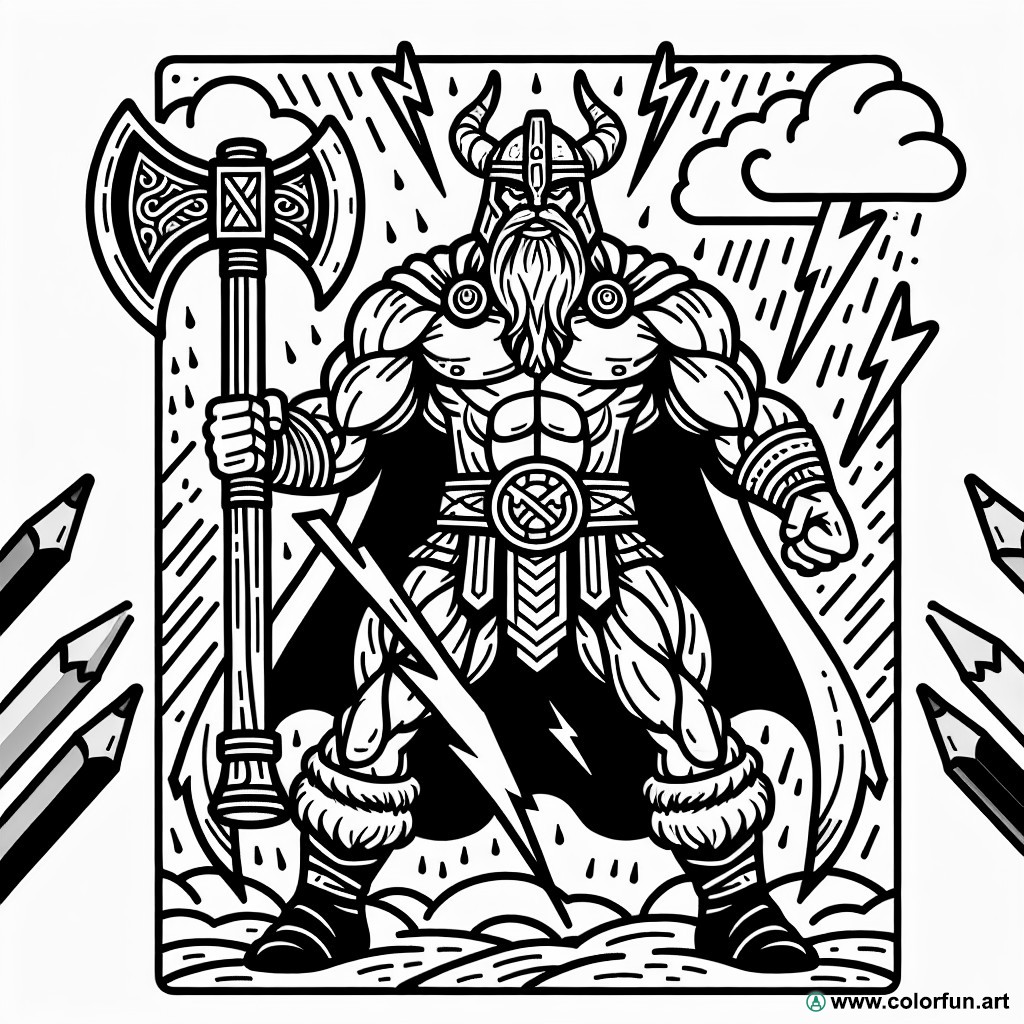 Thor coloring page with axe